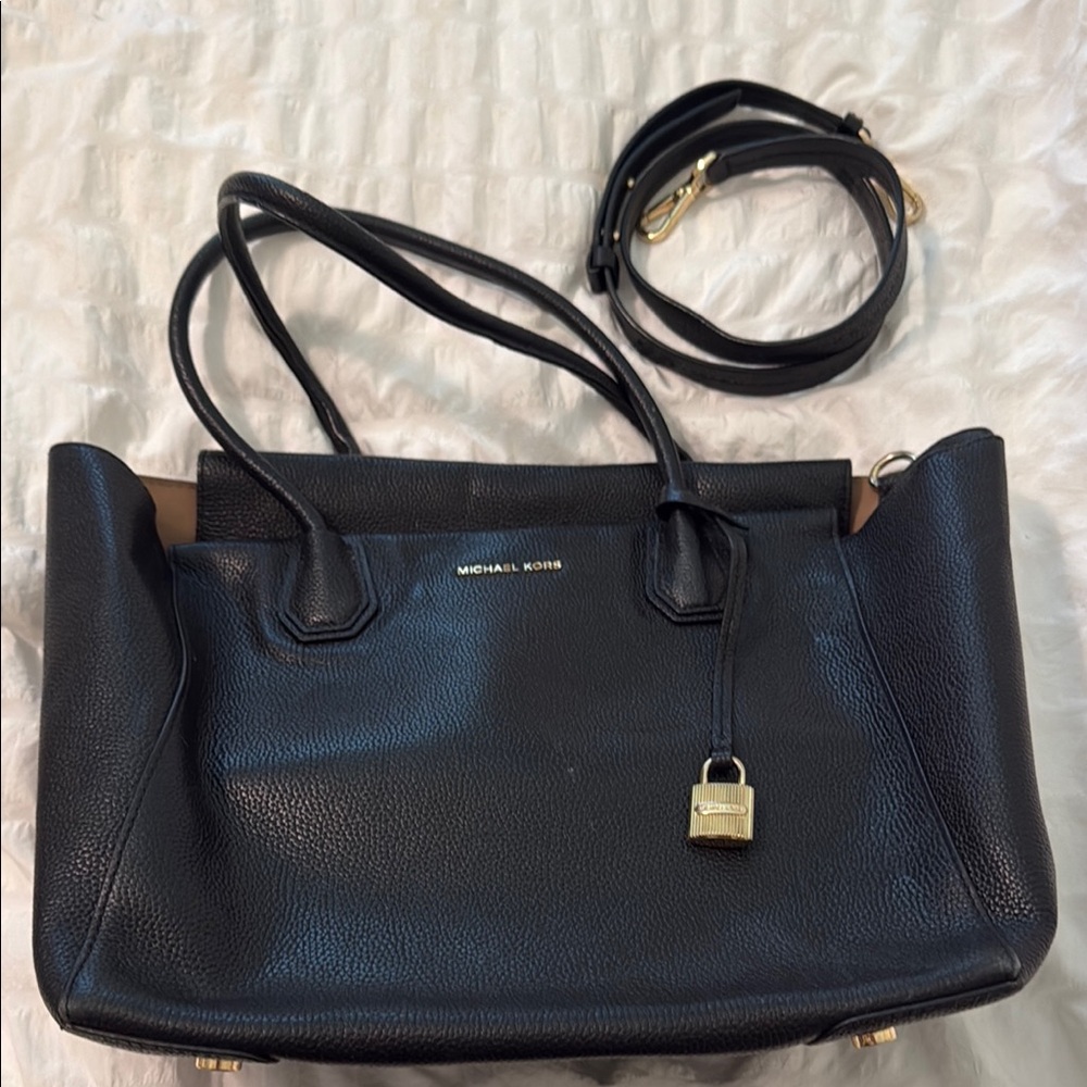 Michael Kors Black Shoulder Bag with Gold Accents